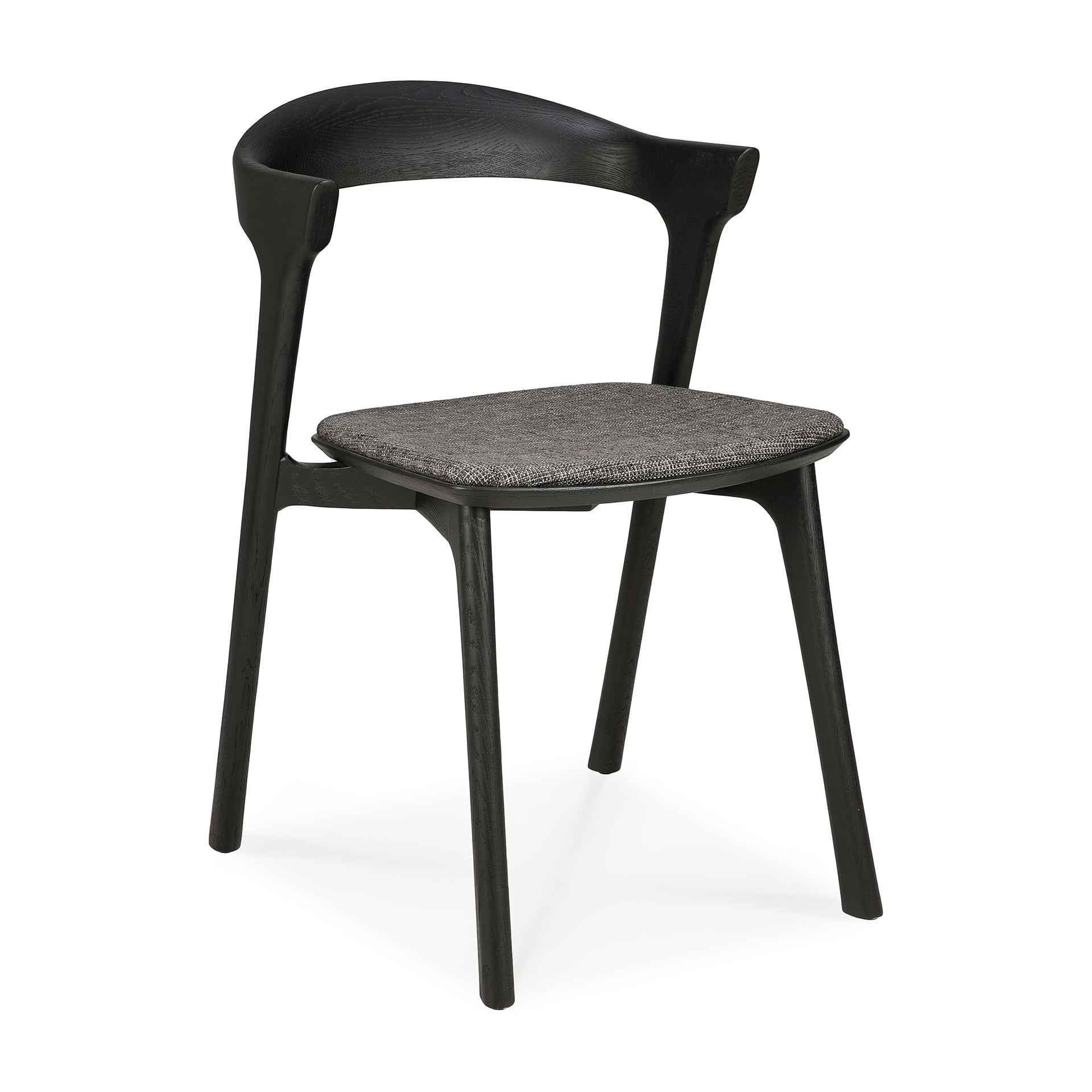 Chaise de salle à manger sculpturale en chêne et tissu avec assise rembourrée