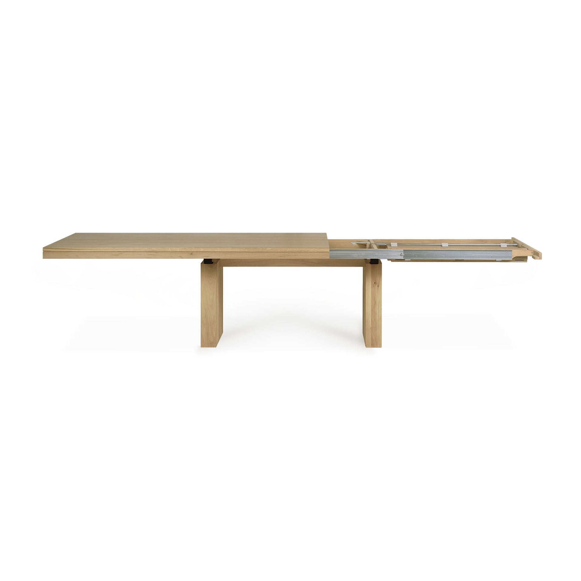 Table à manger extensible contemporaine en chêne massif avec système de rallonge intégré pour salle à manger
