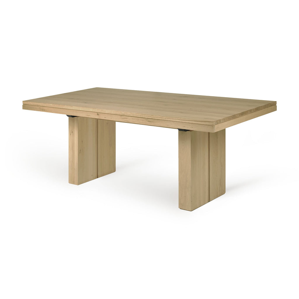 Table à manger extensible contemporaine en chêne massif avec système de rallonge intégré pour salle à manger