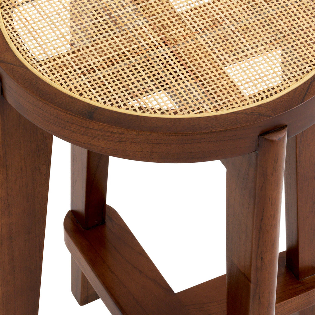Tabouret de comptoir minimaliste en bois et rotin avec traverse en H pour cuisine et salle à manger