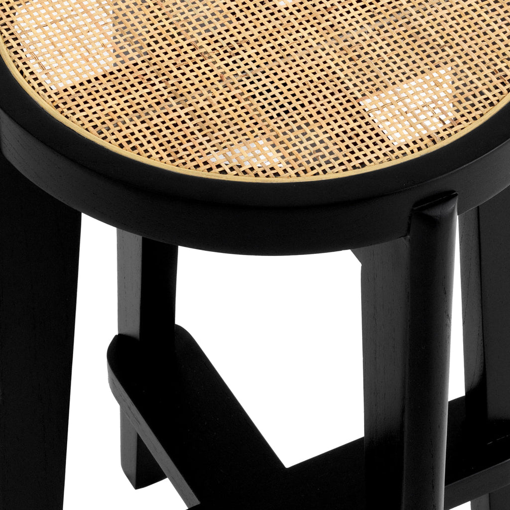 Tabouret de comptoir minimaliste en bois et rotin avec traverse en H pour cuisine et salle à manger