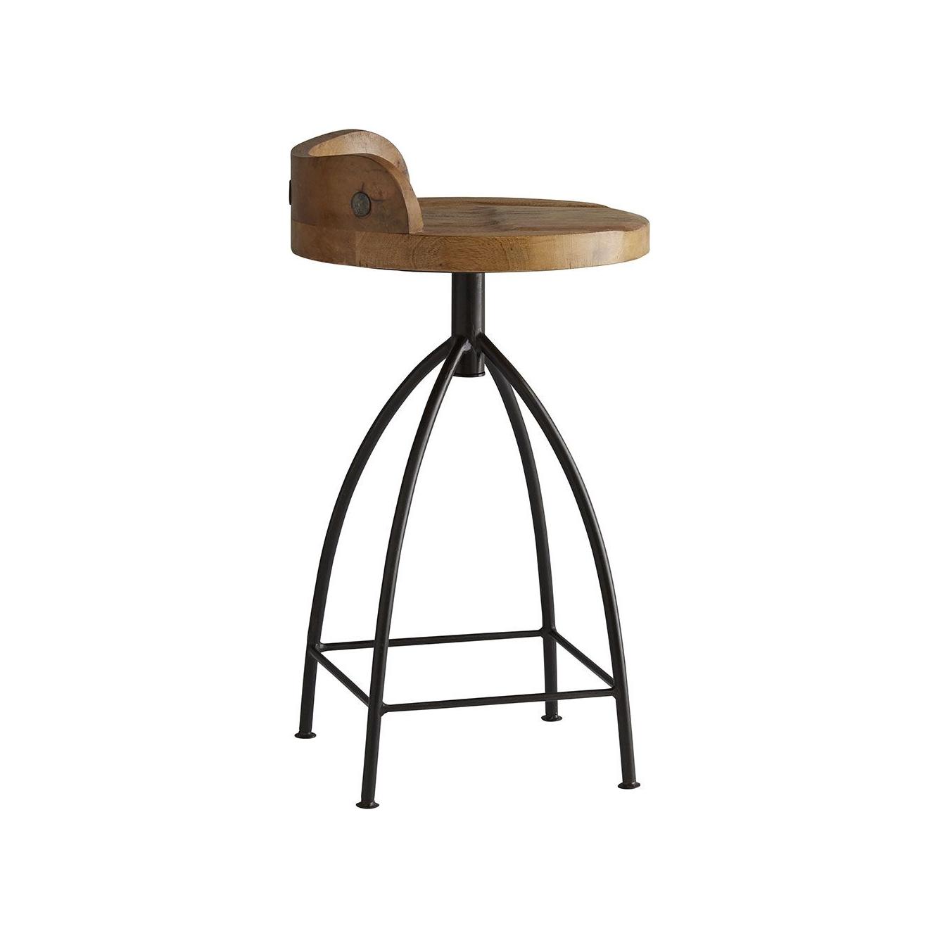 Tabouret de comptoir pivotant rustique en fer et bois avec finition antique sablée pour cuisine et salle à manger