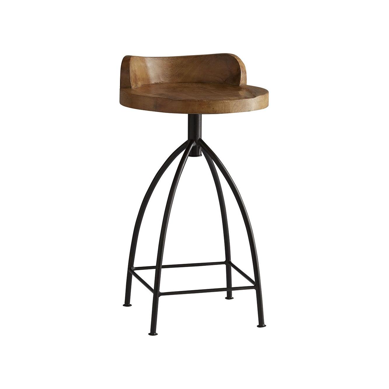 Tabouret de comptoir pivotant rustique en fer et bois avec finition antique sablée pour cuisine et salle à manger