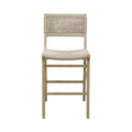 Tabouret de comptoir en chêne cérusé et jonc style ferme avec dossier tissé pour cuisine et salle à manger