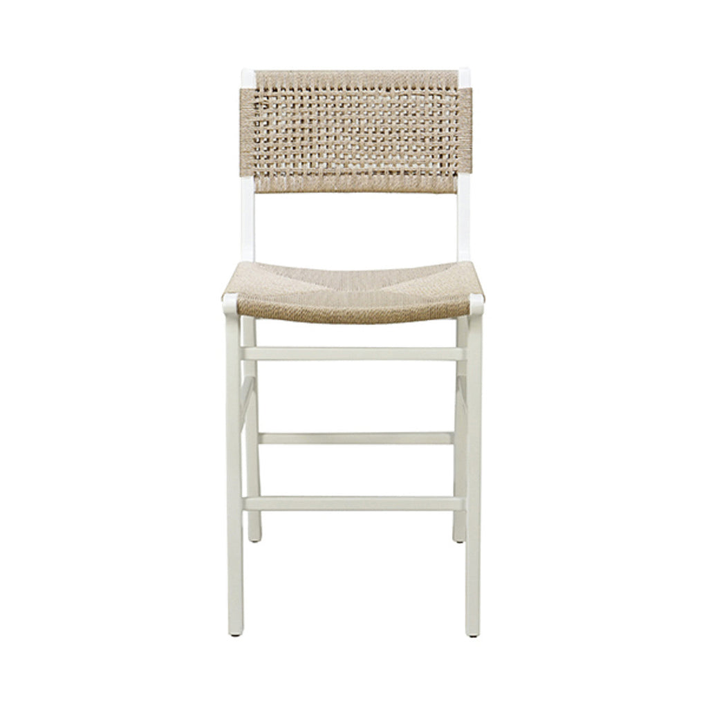 Tabouret de comptoir en chêne cérusé et jonc style ferme avec dossier tissé pour cuisine et salle à manger