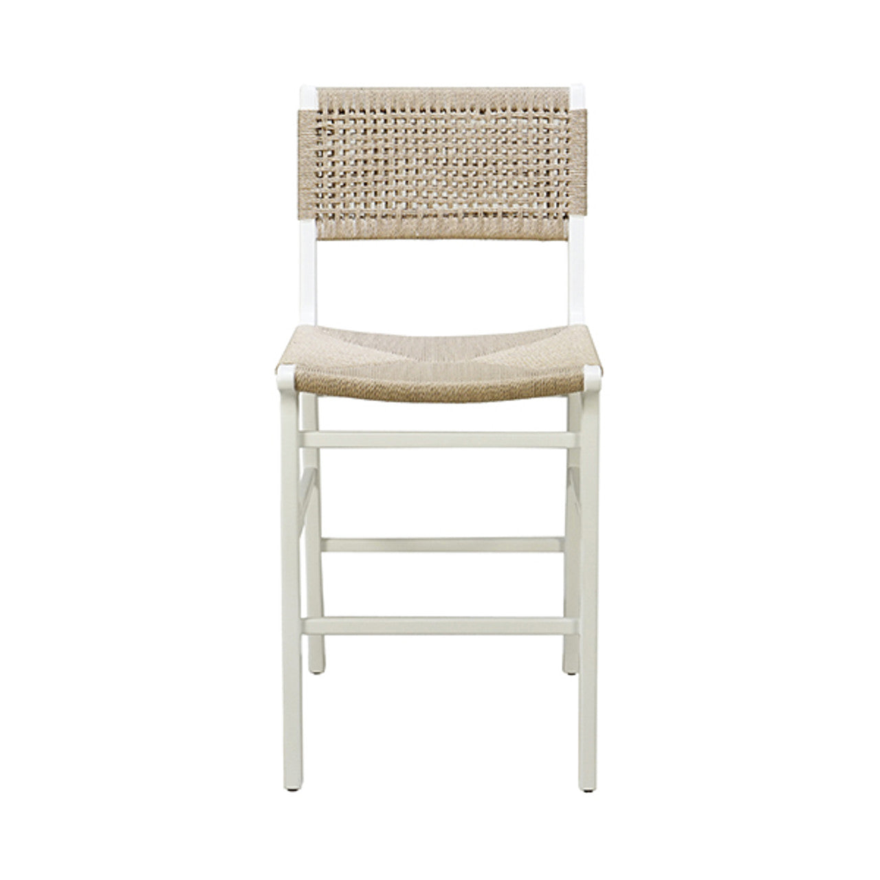 Tabouret de comptoir en chêne cérusé et jonc style ferme avec dossier tissé pour cuisine et salle à manger