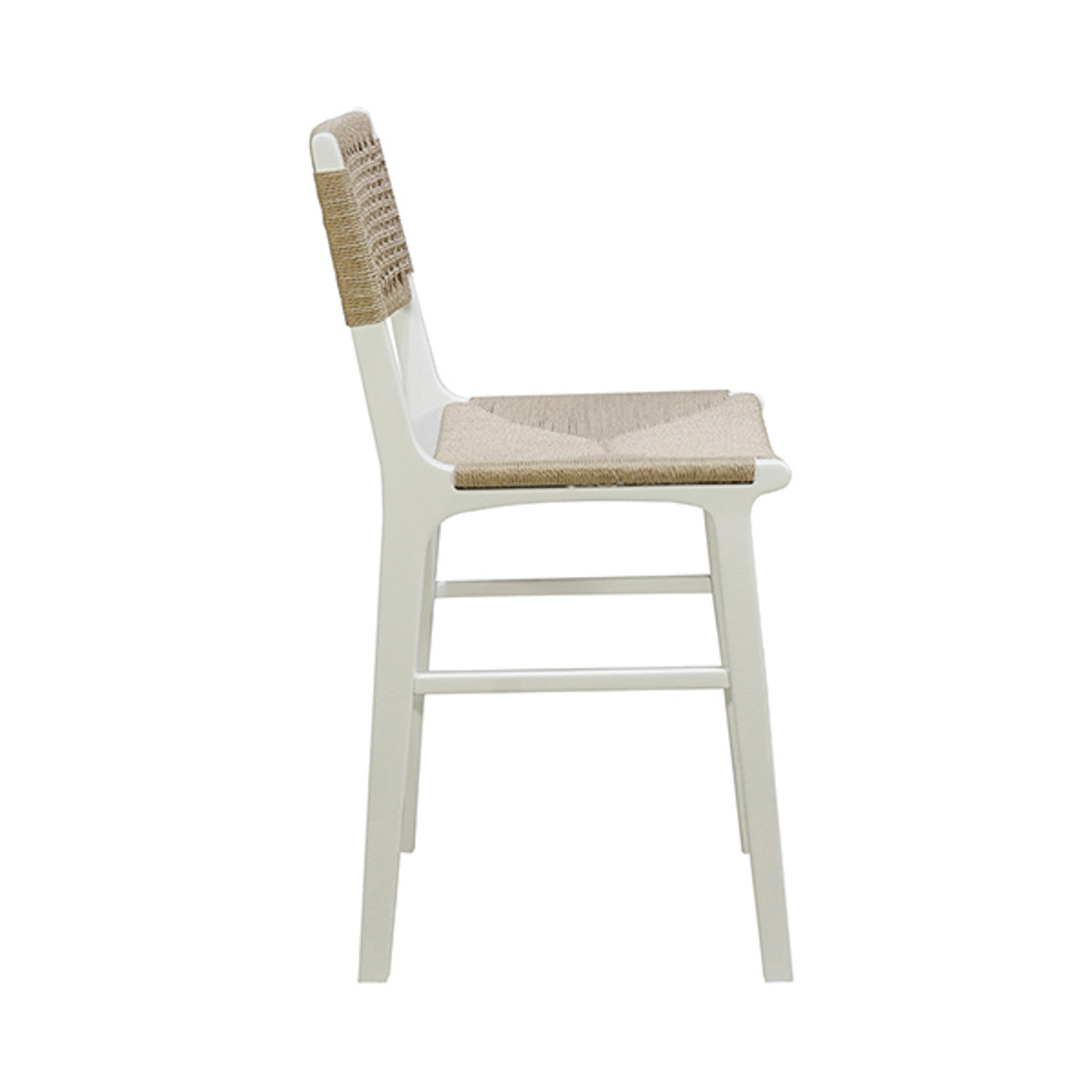 Tabouret de comptoir en chêne cérusé et jonc style ferme avec dossier tissé pour cuisine et salle à manger