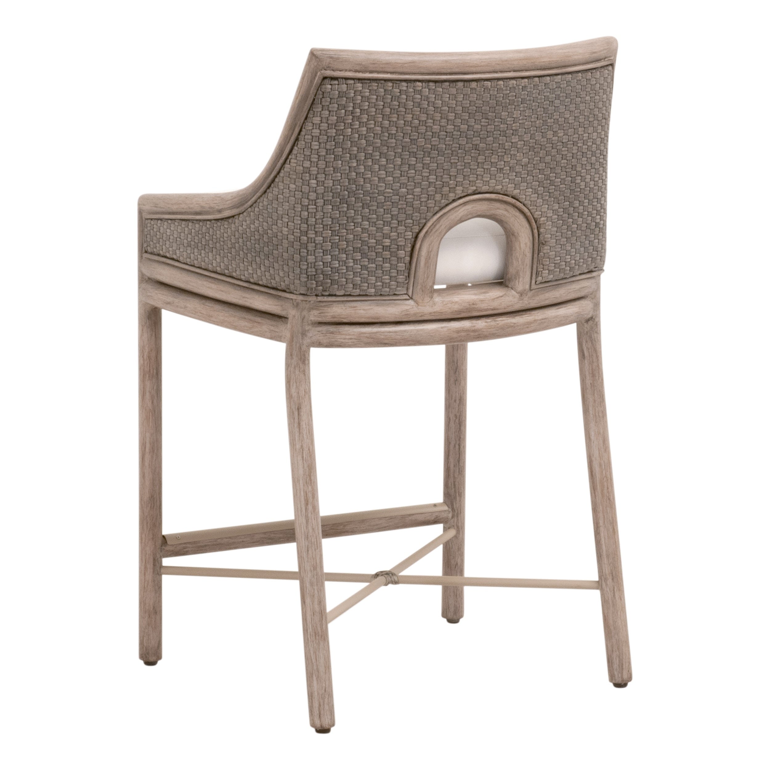 Tabouret de comptoir de transition en acajou et vannerie avec assise coussinée pour cuisine et salle à manger