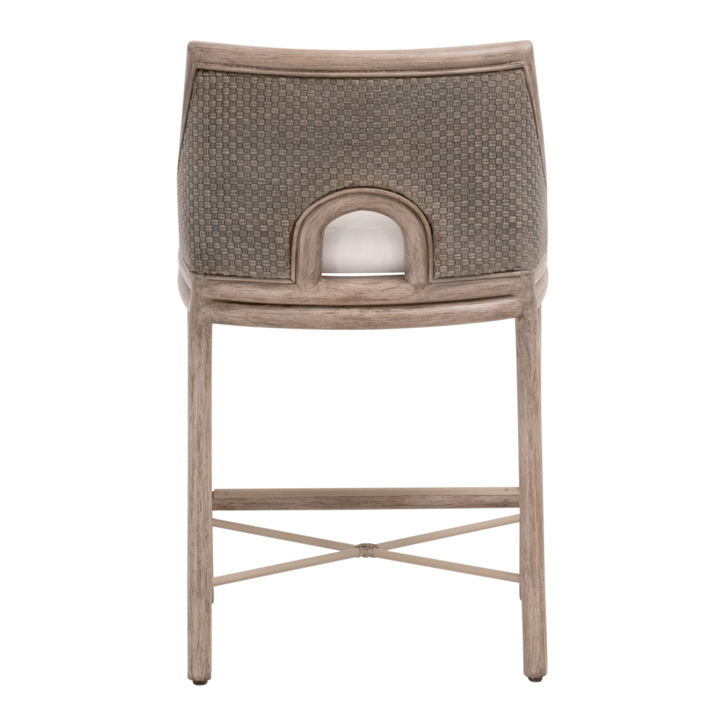 Tabouret de comptoir de transition en acajou et vannerie avec assise coussinée pour cuisine et salle à manger