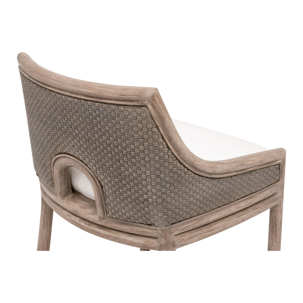 Tabouret de comptoir de transition en acajou et vannerie avec assise coussinée pour cuisine et salle à manger