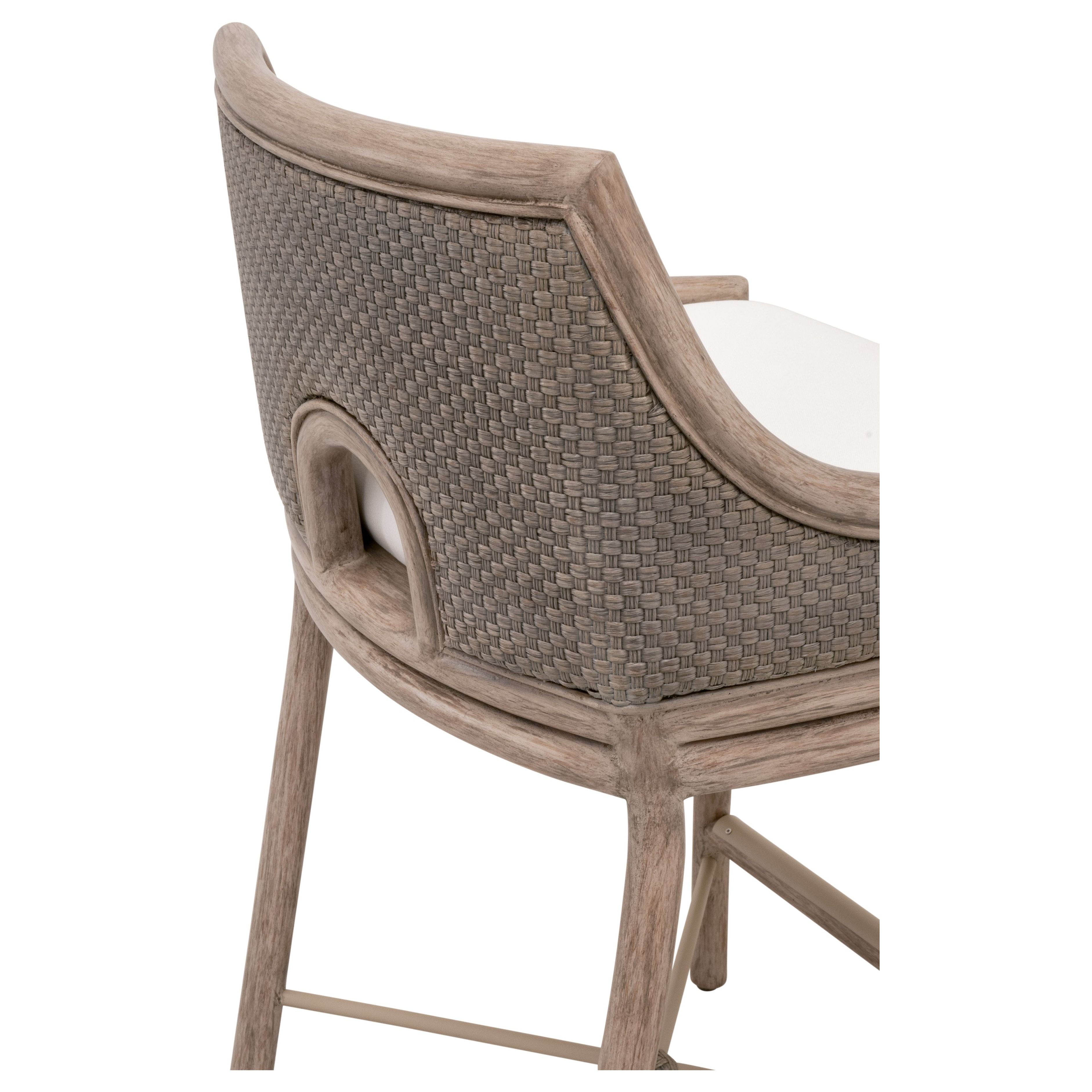 Tabouret de comptoir de transition en acajou et vannerie avec assise coussinée pour cuisine et salle à manger