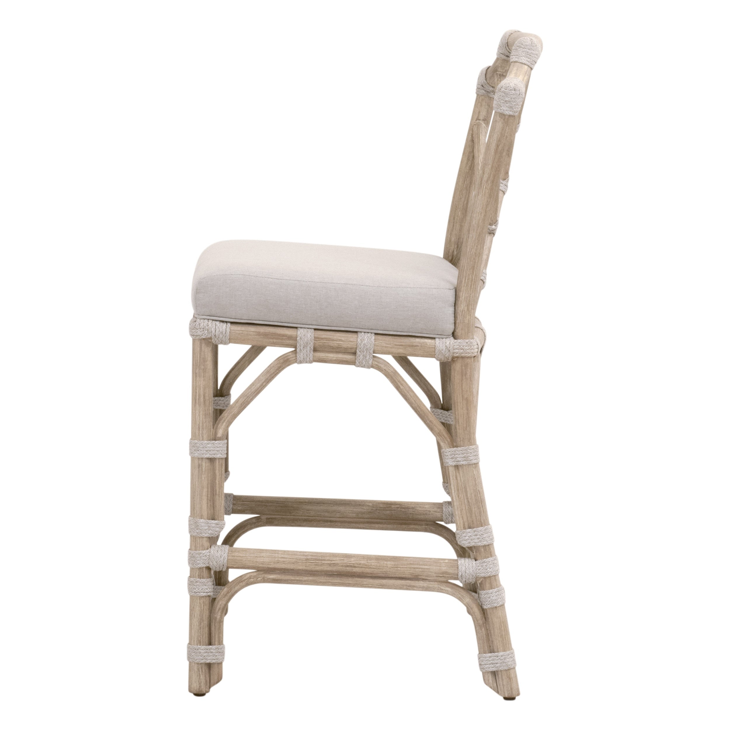 Tabouret de comptoir Coastal Mahogany et corde taupe avec dossier tissé et coussin en oléfine pour cuisine et salle à manger