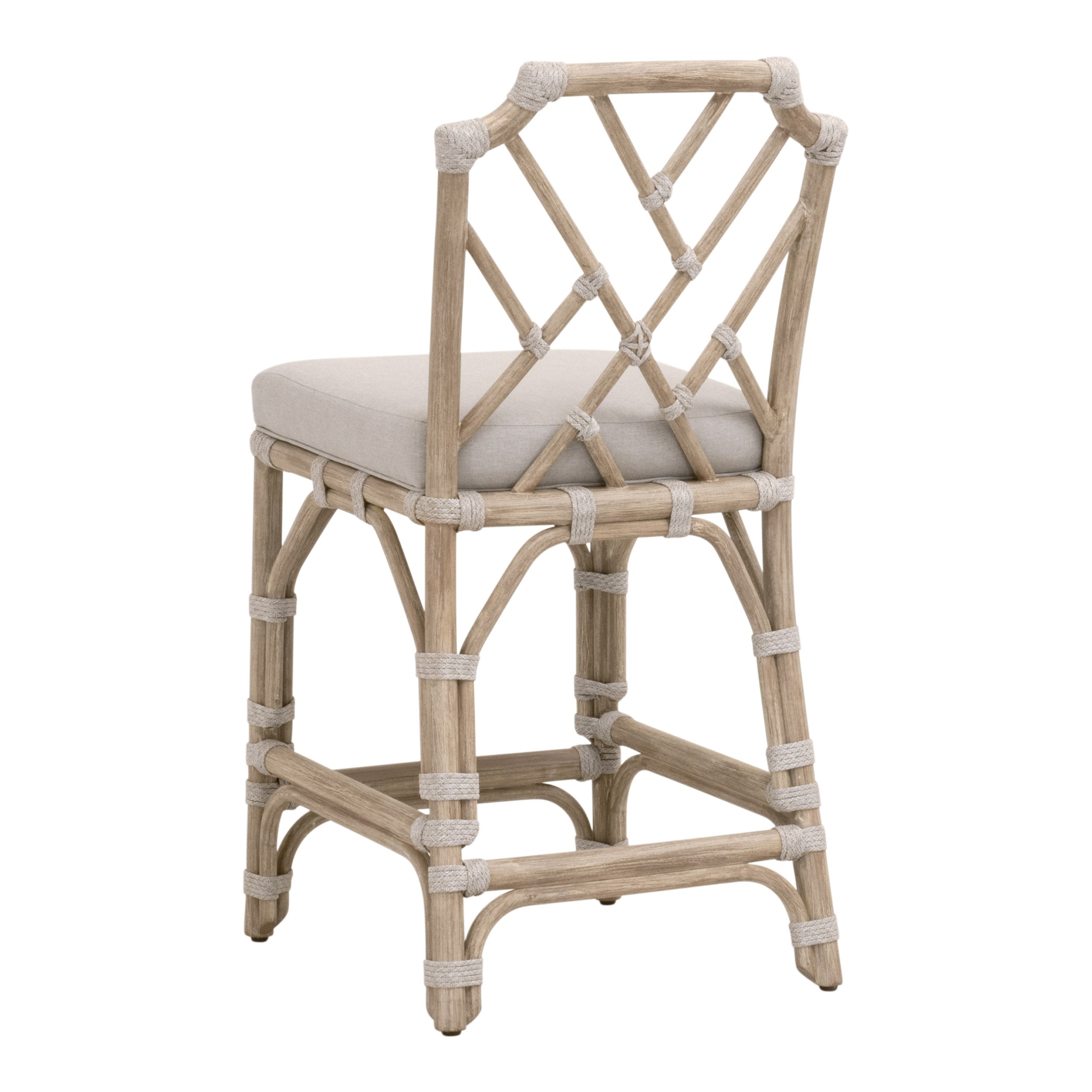 Tabouret de comptoir Coastal Mahogany et corde taupe avec dossier tissé et coussin en oléfine pour cuisine et salle à manger