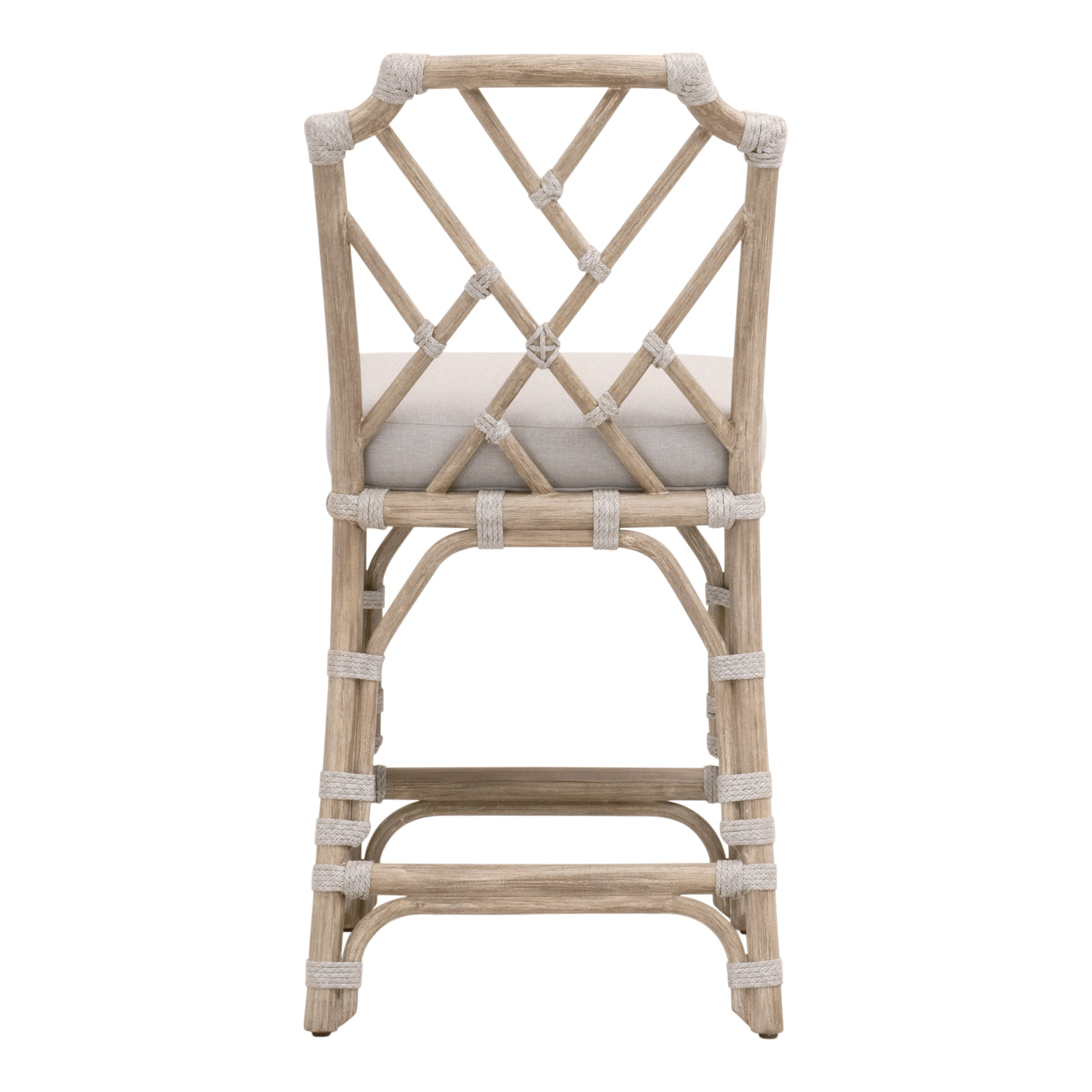 Tabouret de comptoir Coastal Mahogany et corde taupe avec dossier tissé et coussin en oléfine pour cuisine et salle à manger