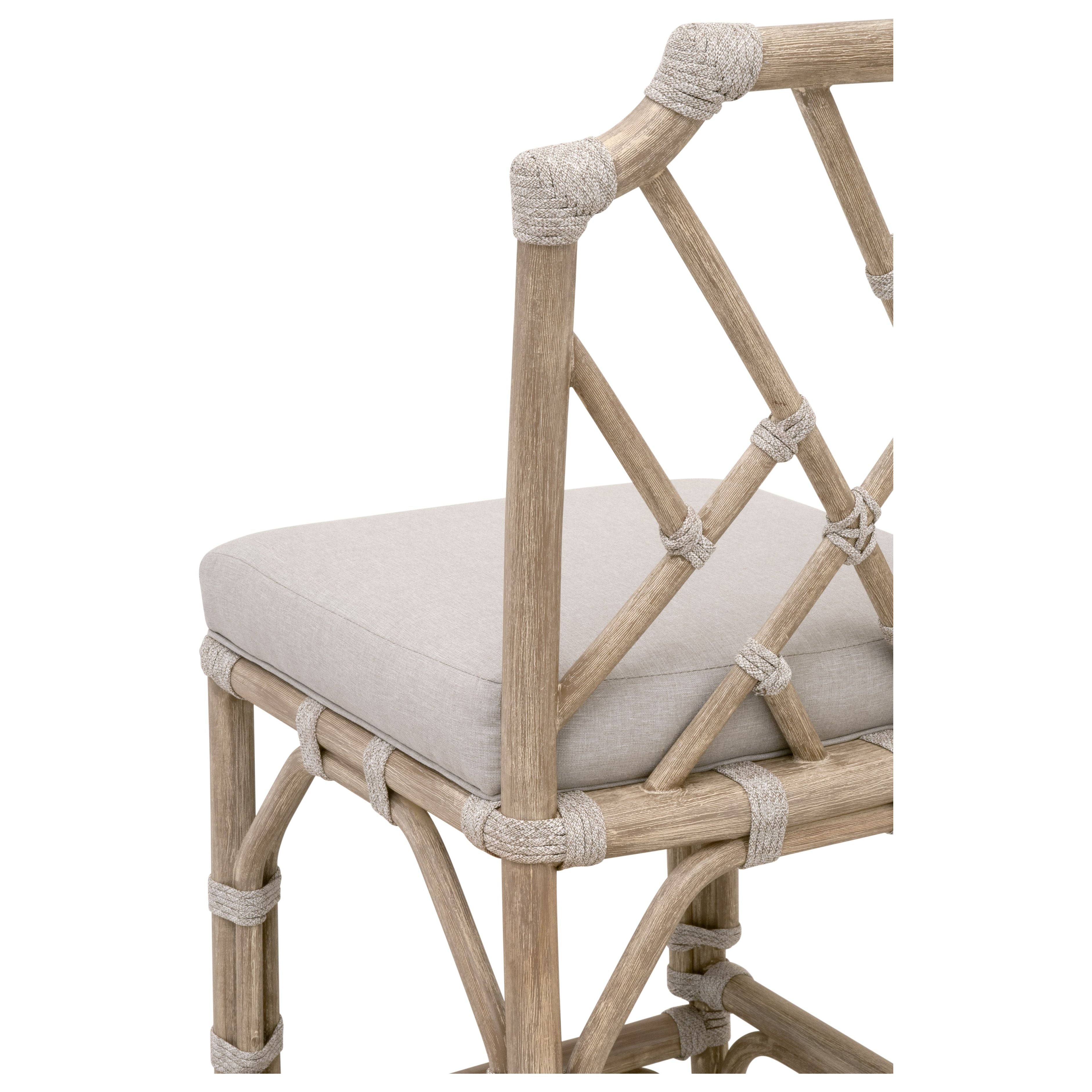 Tabouret de comptoir Coastal Mahogany et corde taupe avec dossier tissé et coussin en oléfine pour cuisine et salle à manger