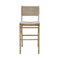Tabouret de bar de ferme en chêne cérusé et jonc avec dossier tressé pour cuisine et salle à manger
