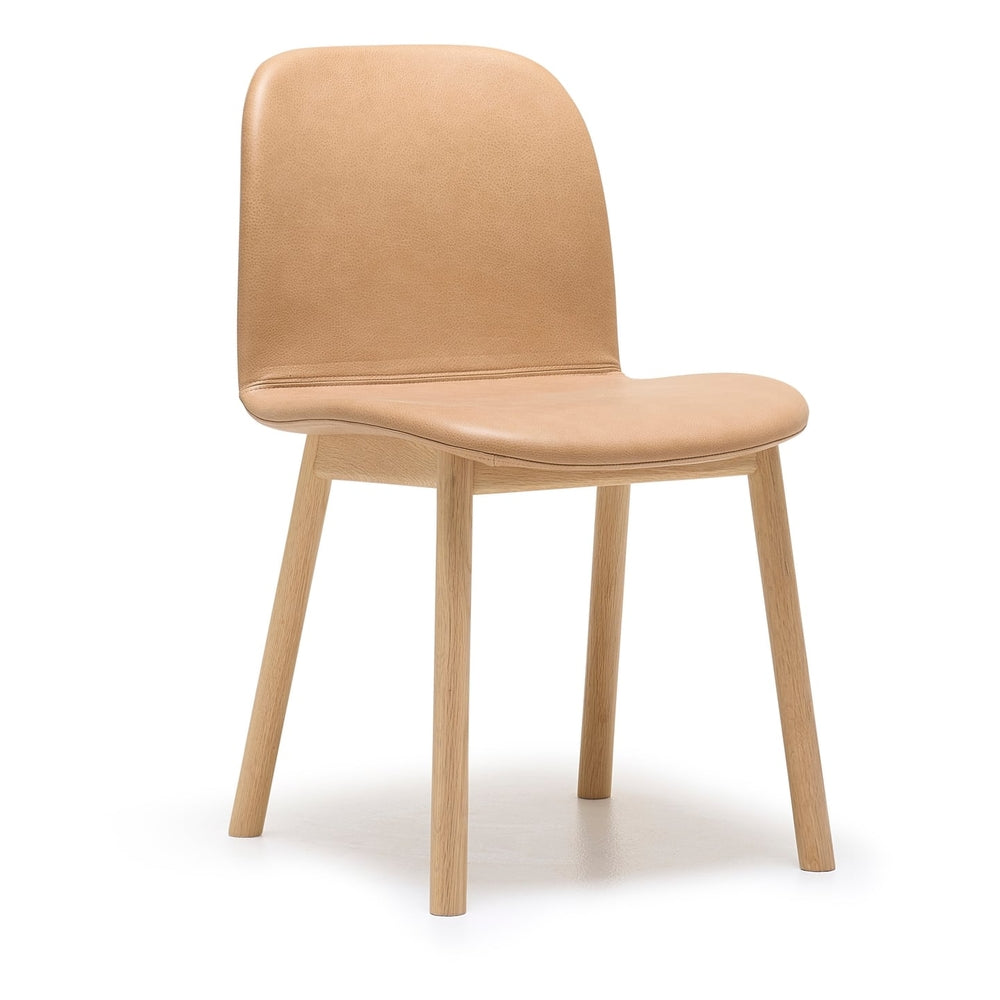 Chaise de salle à manger scandinave en contreplaqué et chêne avec coque ergonomique sinueuse
