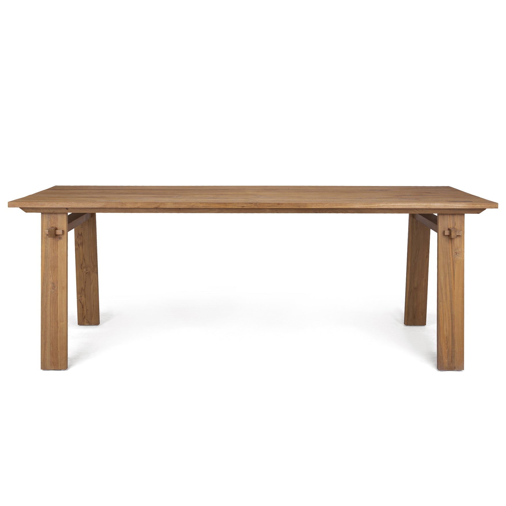 Table à manger rectangulaire en teck recyclé rustique avec détails de menuiserie javanaise pour salle à manger