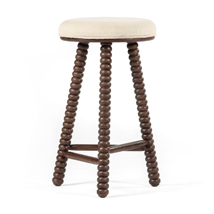 Tabouret de comptoir de style cottage en chêne massif et tissu avec assise rembourrée pour cuisine et salle à manger