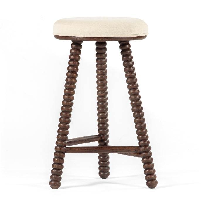 Tabouret de comptoir de style cottage en chêne massif et tissu avec assise rembourrée pour cuisine et salle à manger