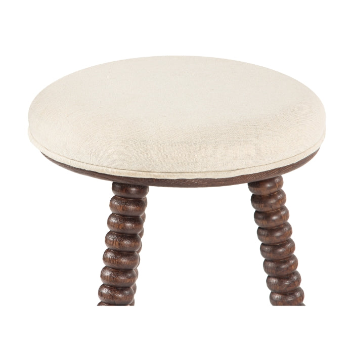 Tabouret de comptoir de style cottage en chêne massif et tissu avec assise rembourrée pour cuisine et salle à manger
