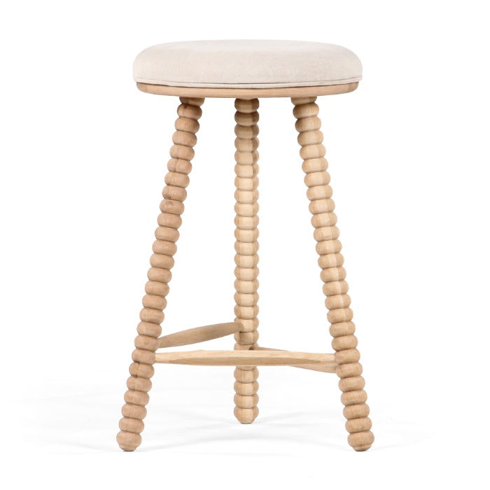 Tabouret de comptoir de style cottage en chêne massif et tissu avec assise rembourrée pour cuisine et salle à manger