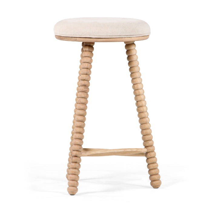 Tabouret de comptoir de style cottage en chêne massif et tissu avec assise rembourrée pour cuisine et salle à manger