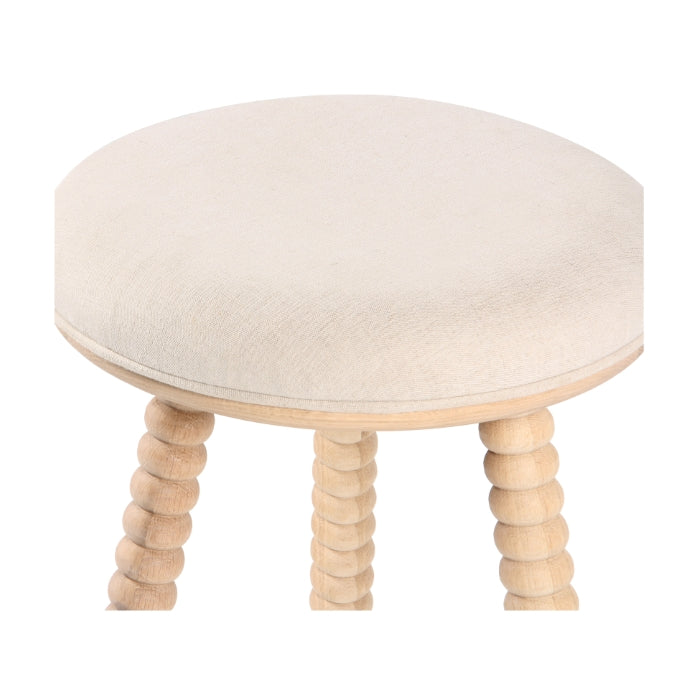 Tabouret de comptoir de style cottage en chêne massif et tissu avec assise rembourrée pour cuisine et salle à manger