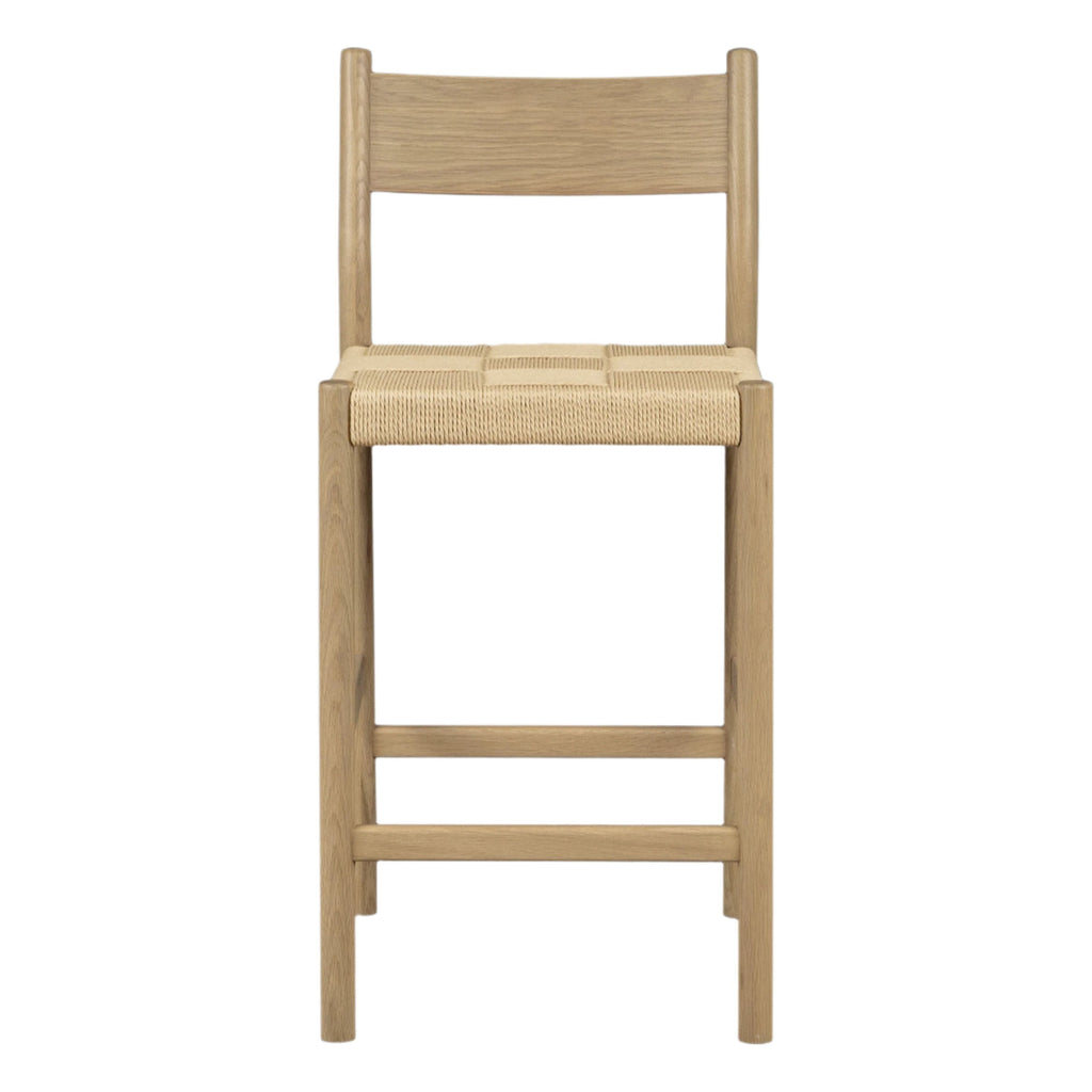Tabouret de comptoir mi-siècle en chêne massif et corde danoise avec assise tressée pour cuisine et salle à manger