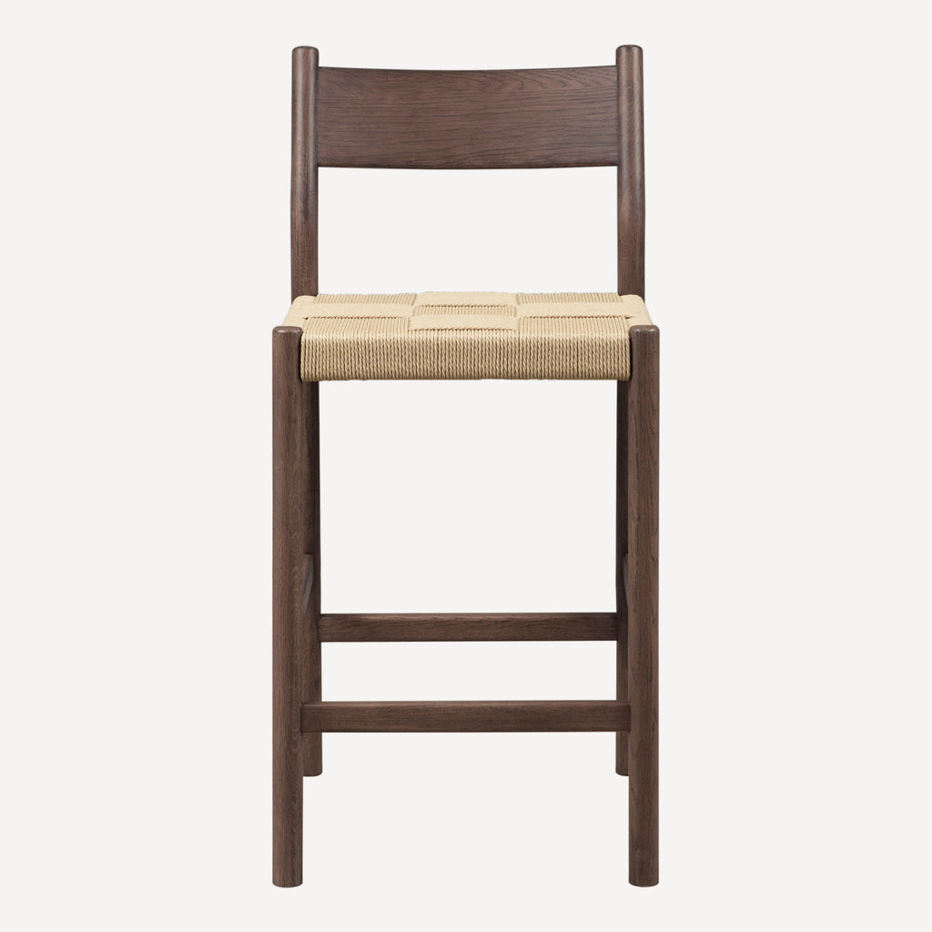 Tabouret de comptoir mi-siècle en chêne massif et corde danoise avec assise tressée pour cuisine et salle à manger