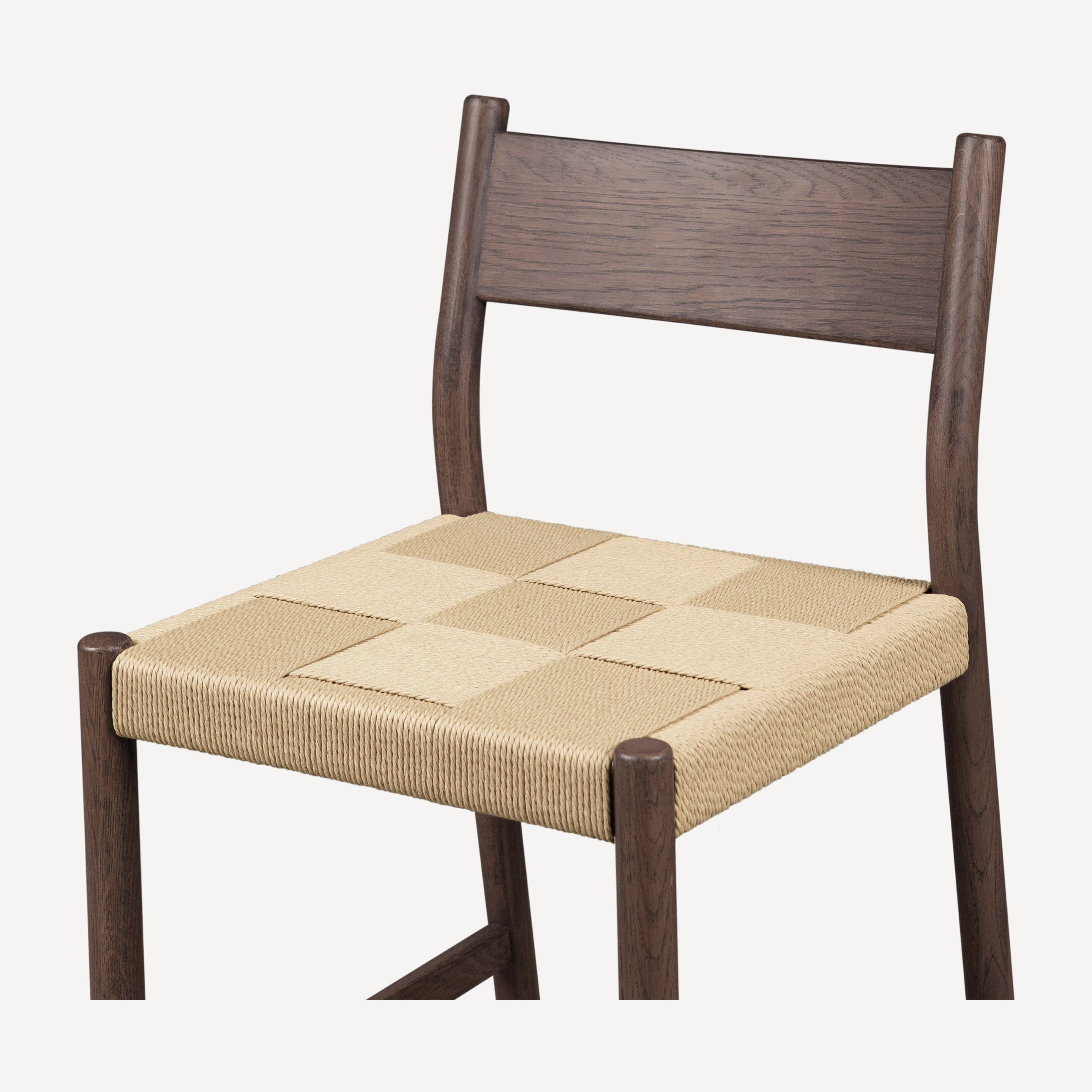 Tabouret de comptoir mi-siècle en chêne massif et corde danoise avec assise tressée pour cuisine et salle à manger