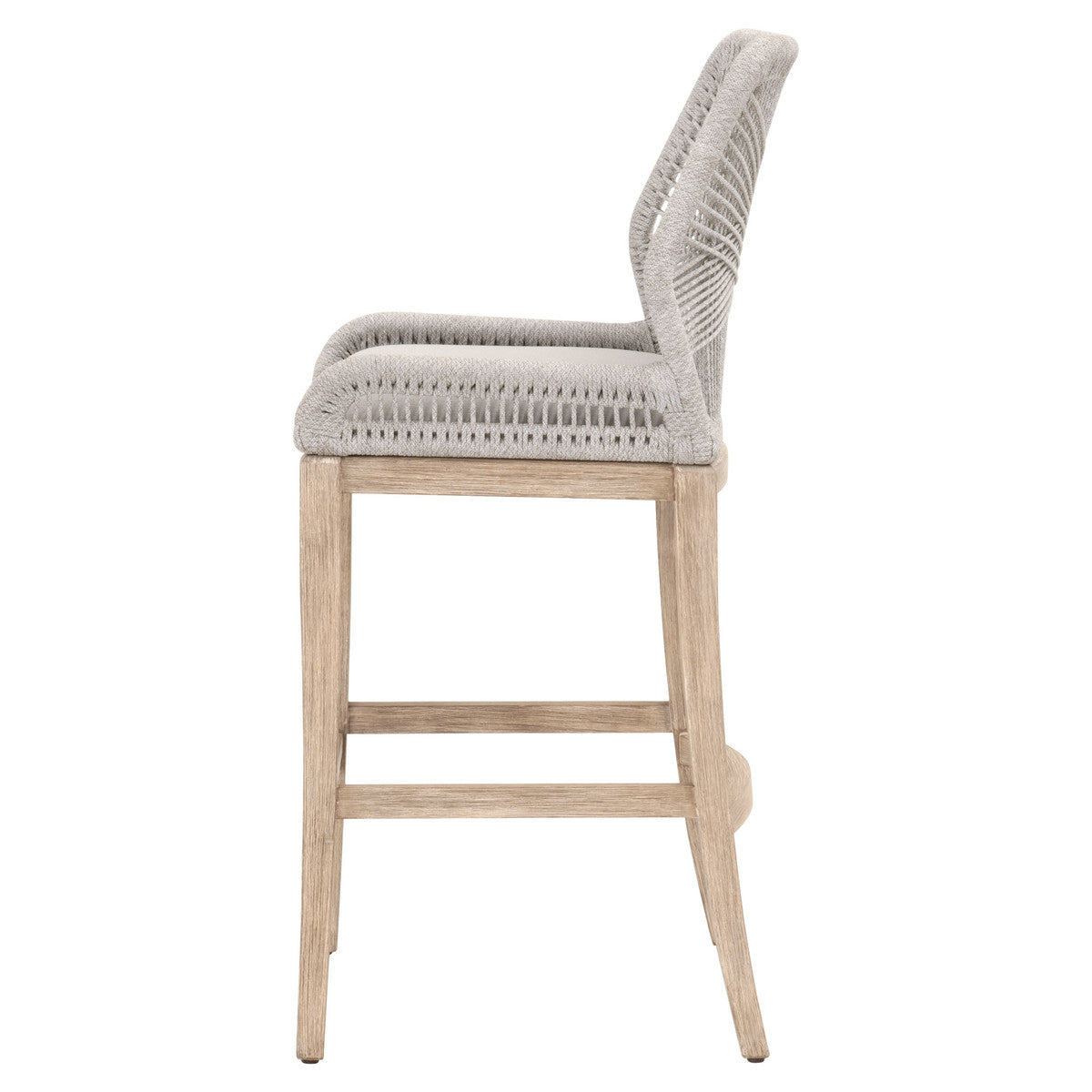 Tabouret de bar en acajou côtier et corde plate avec double structure en aluminium et assise rembourrée pour cuisine et salle à manger