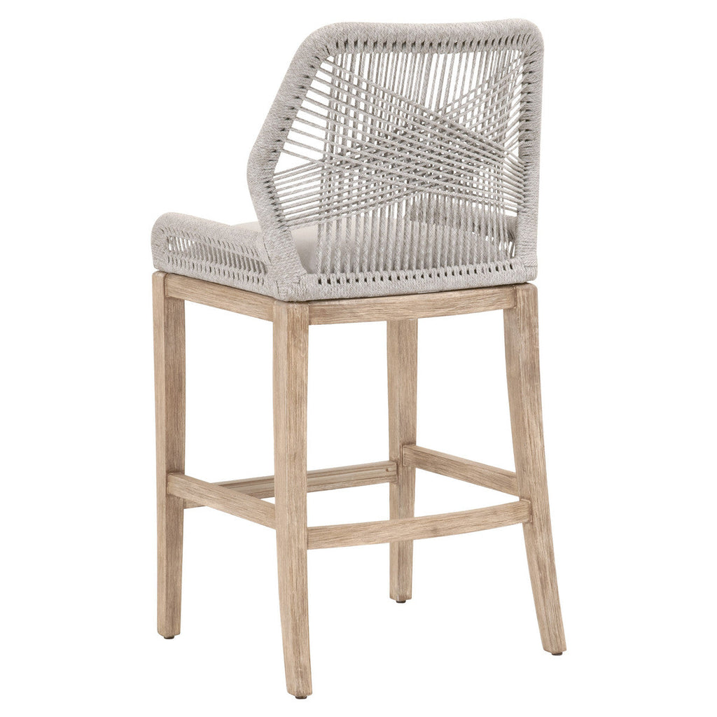 Tabouret de bar en acajou côtier et corde plate avec double structure en aluminium et assise rembourrée pour cuisine et salle à manger
