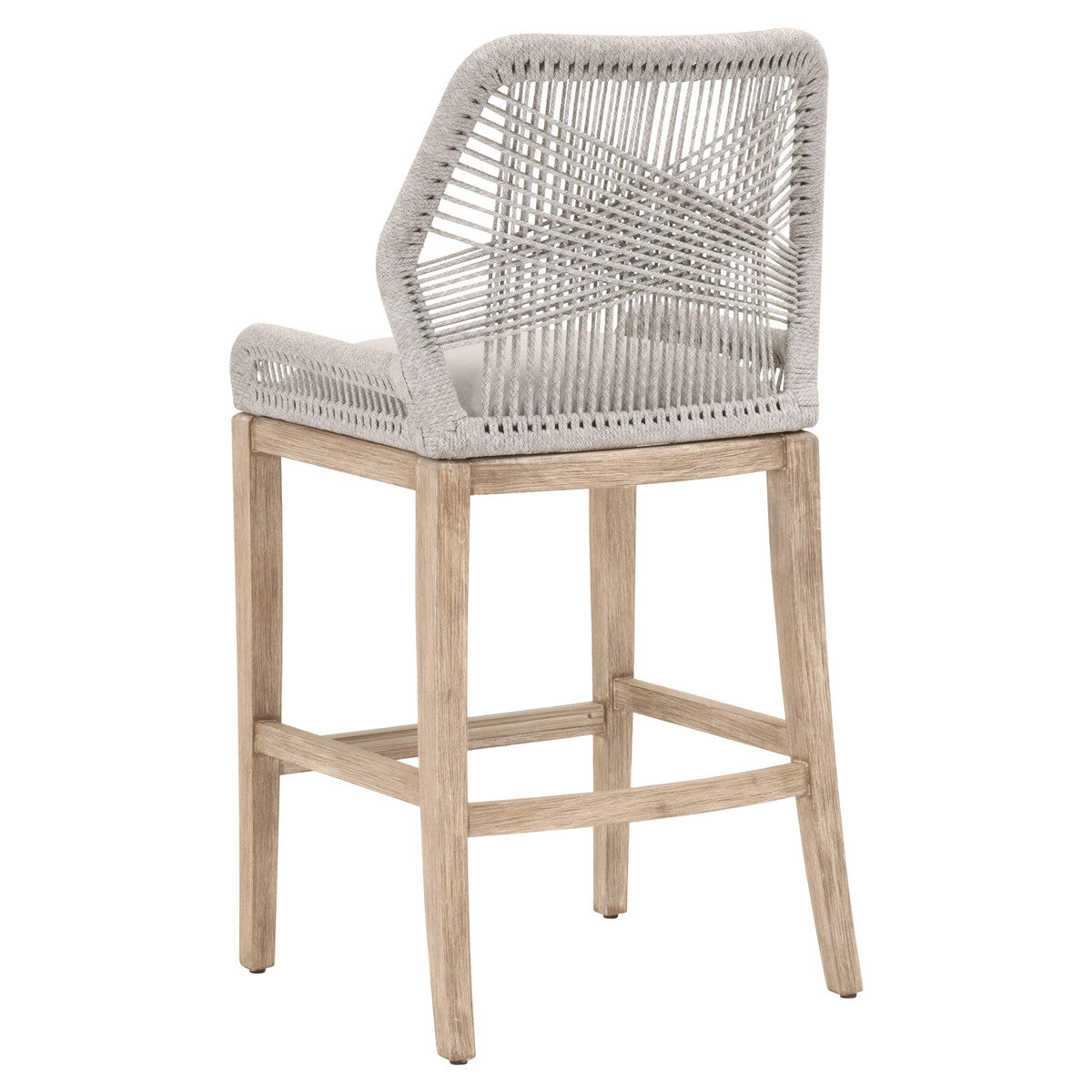 Tabouret de bar en acajou côtier et corde plate avec double structure en aluminium et assise rembourrée pour cuisine et salle à manger