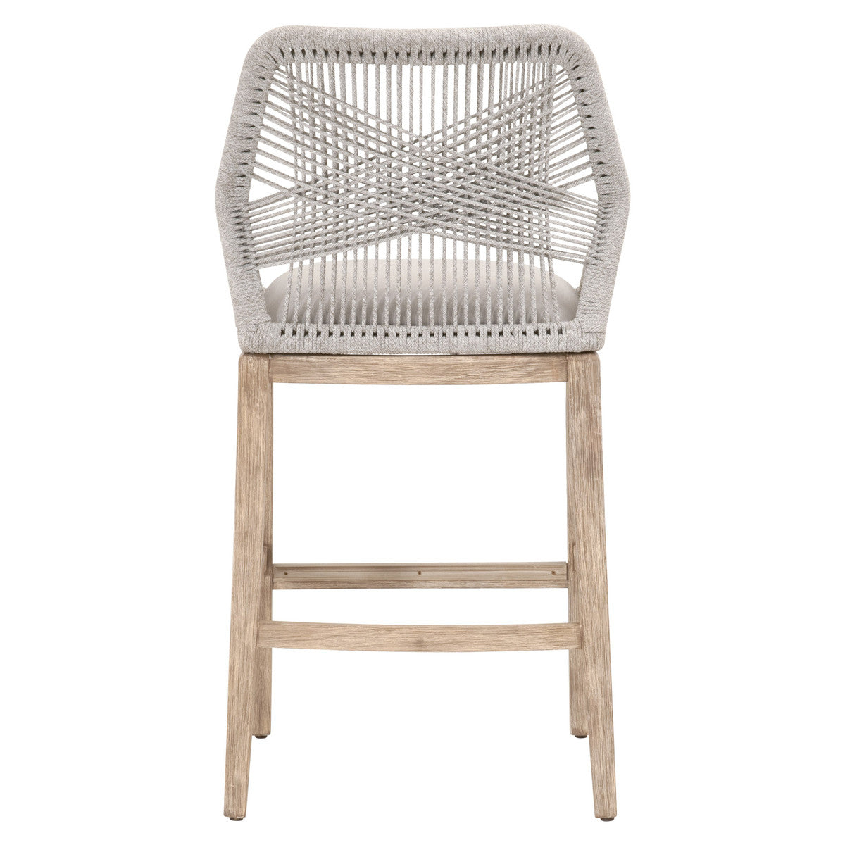 Tabouret de bar en acajou côtier et corde plate avec double structure en aluminium et assise rembourrée pour cuisine et salle à manger