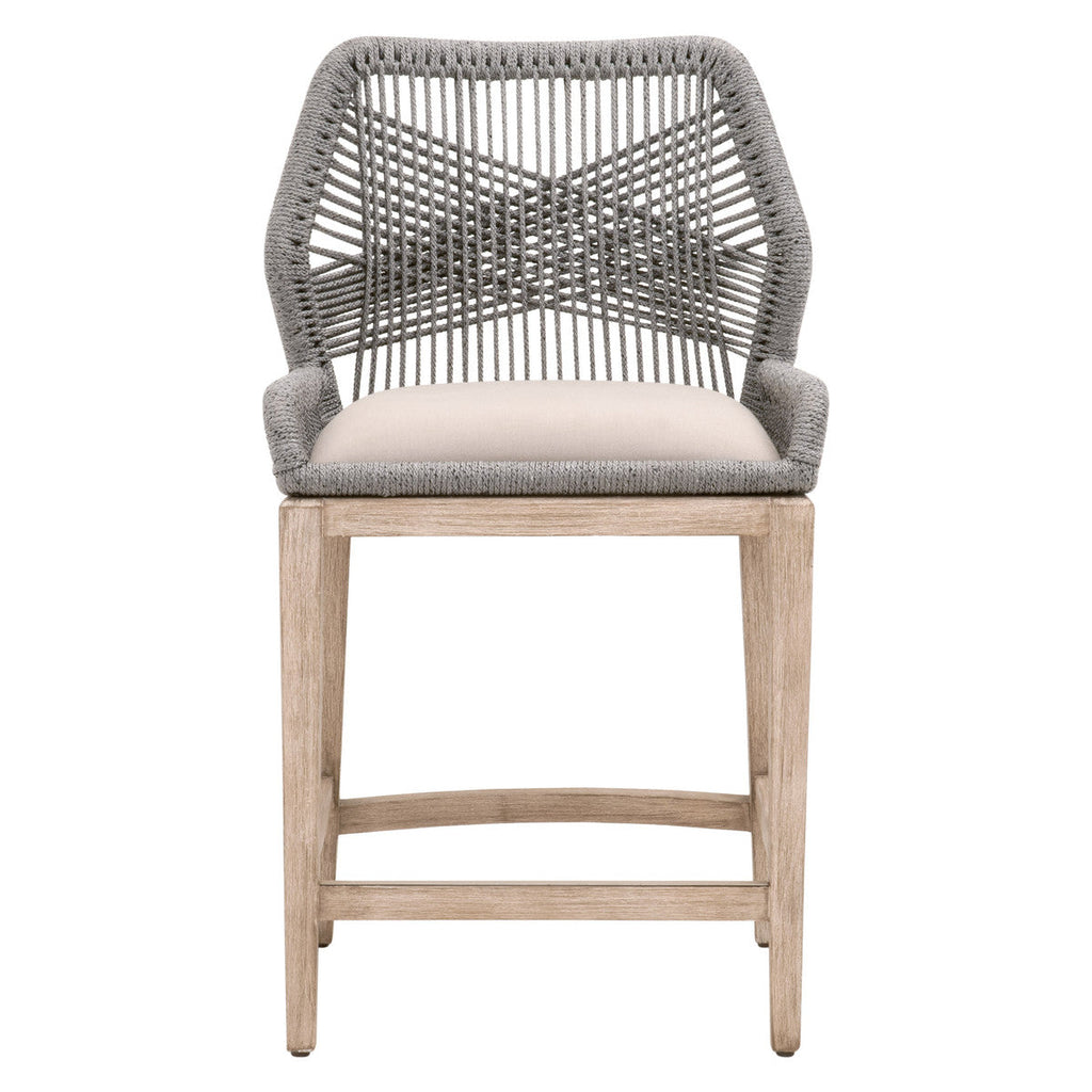Tabouret de comptoir en Acajou Naturel et Corde avec Double Cadre en Aluminium pour Cuisine et Salle à Manger