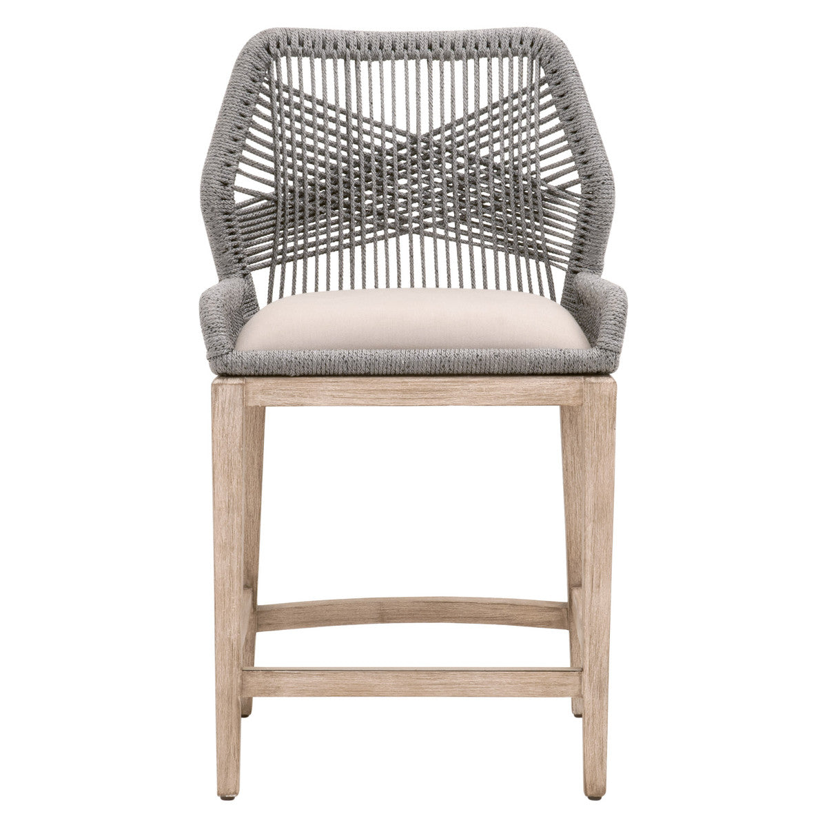 Tabouret de comptoir en Acajou Naturel et Corde avec Double Cadre en Aluminium pour Cuisine et Salle à Manger