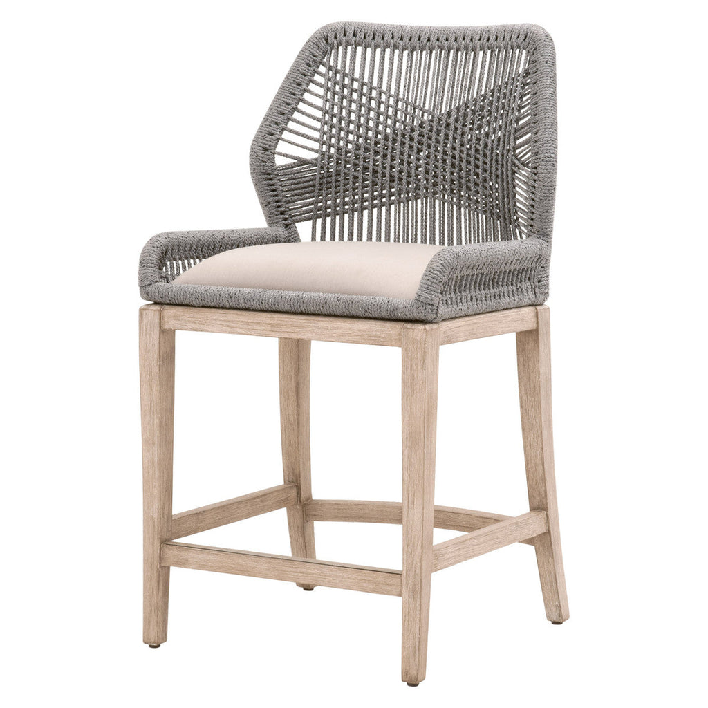 Tabouret de comptoir en Acajou Naturel et Corde avec Double Cadre en Aluminium pour Cuisine et Salle à Manger