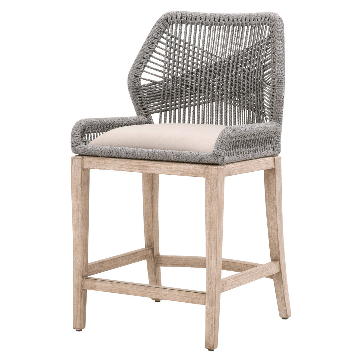 Tabouret de comptoir en Acajou Naturel et Corde avec Double Cadre en Aluminium pour Cuisine et Salle à Manger