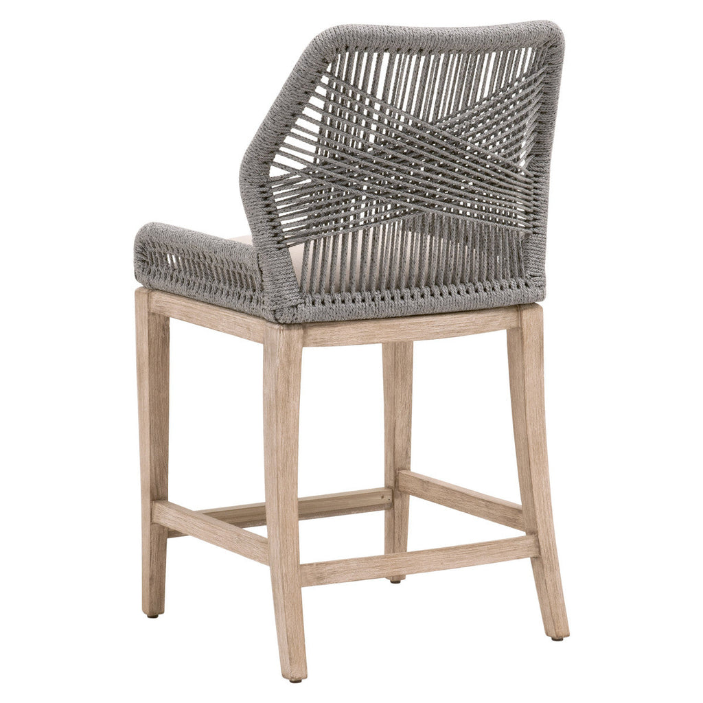 Tabouret de comptoir en Acajou Naturel et Corde avec Double Cadre en Aluminium pour Cuisine et Salle à Manger