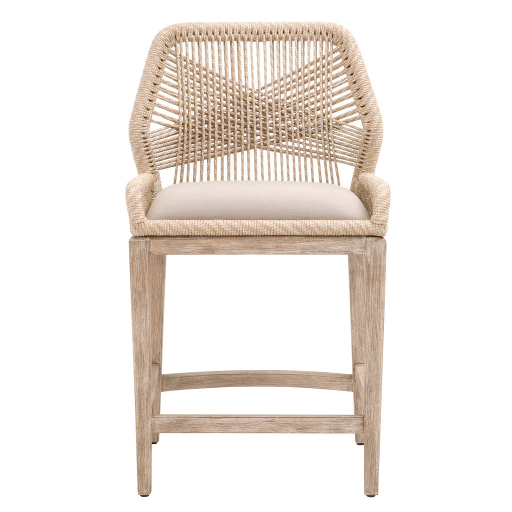Tabouret de comptoir en Acajou Naturel et Corde avec Double Cadre en Aluminium pour Cuisine et Salle à Manger