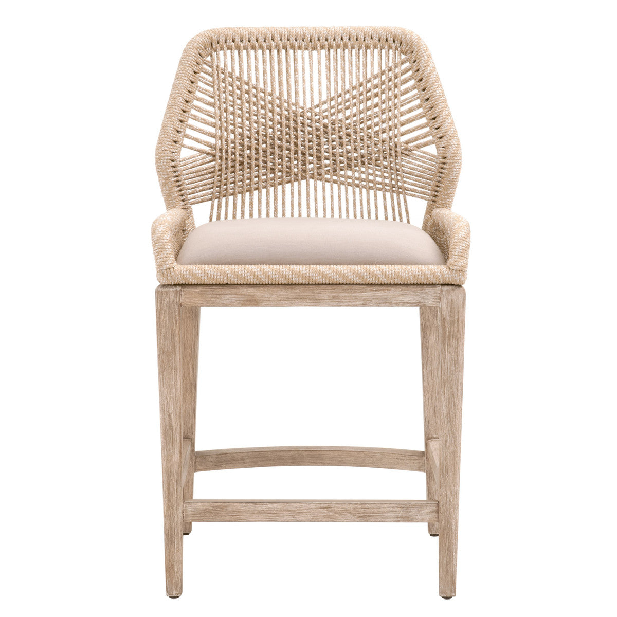 Tabouret de comptoir en Acajou Naturel et Corde avec Double Cadre en Aluminium pour Cuisine et Salle à Manger