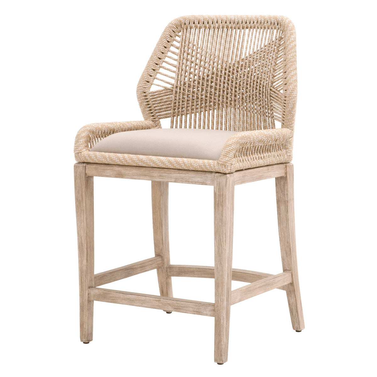 Tabouret de comptoir en Acajou Naturel et Corde avec Double Cadre en Aluminium pour Cuisine et Salle à Manger