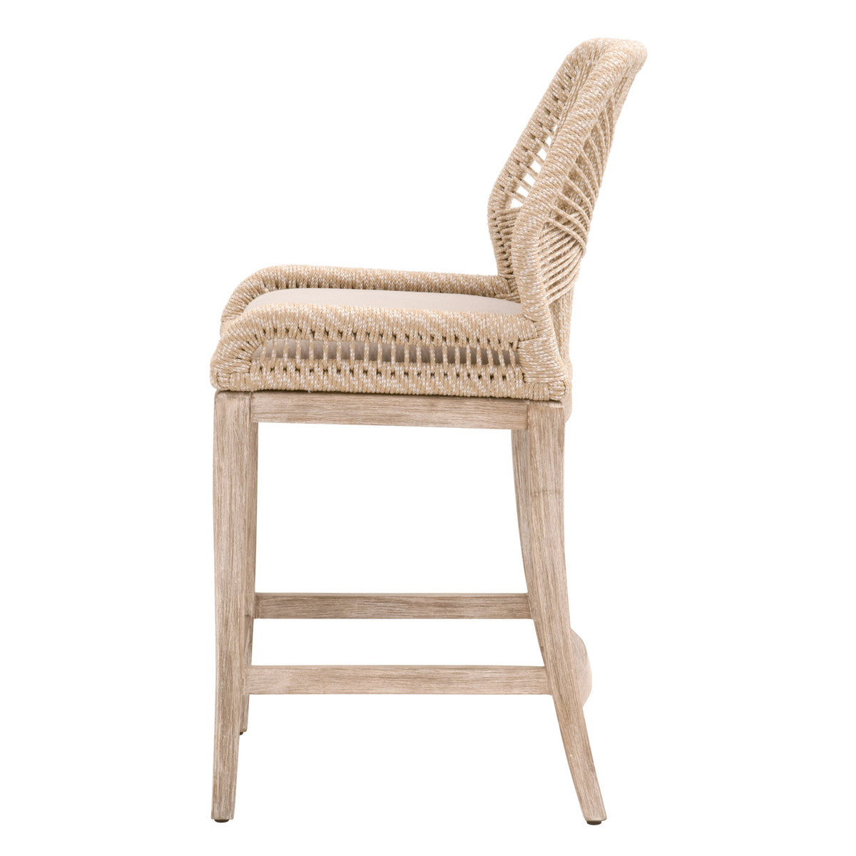 Tabouret de comptoir en Acajou Naturel et Corde avec Double Cadre en Aluminium pour Cuisine et Salle à Manger