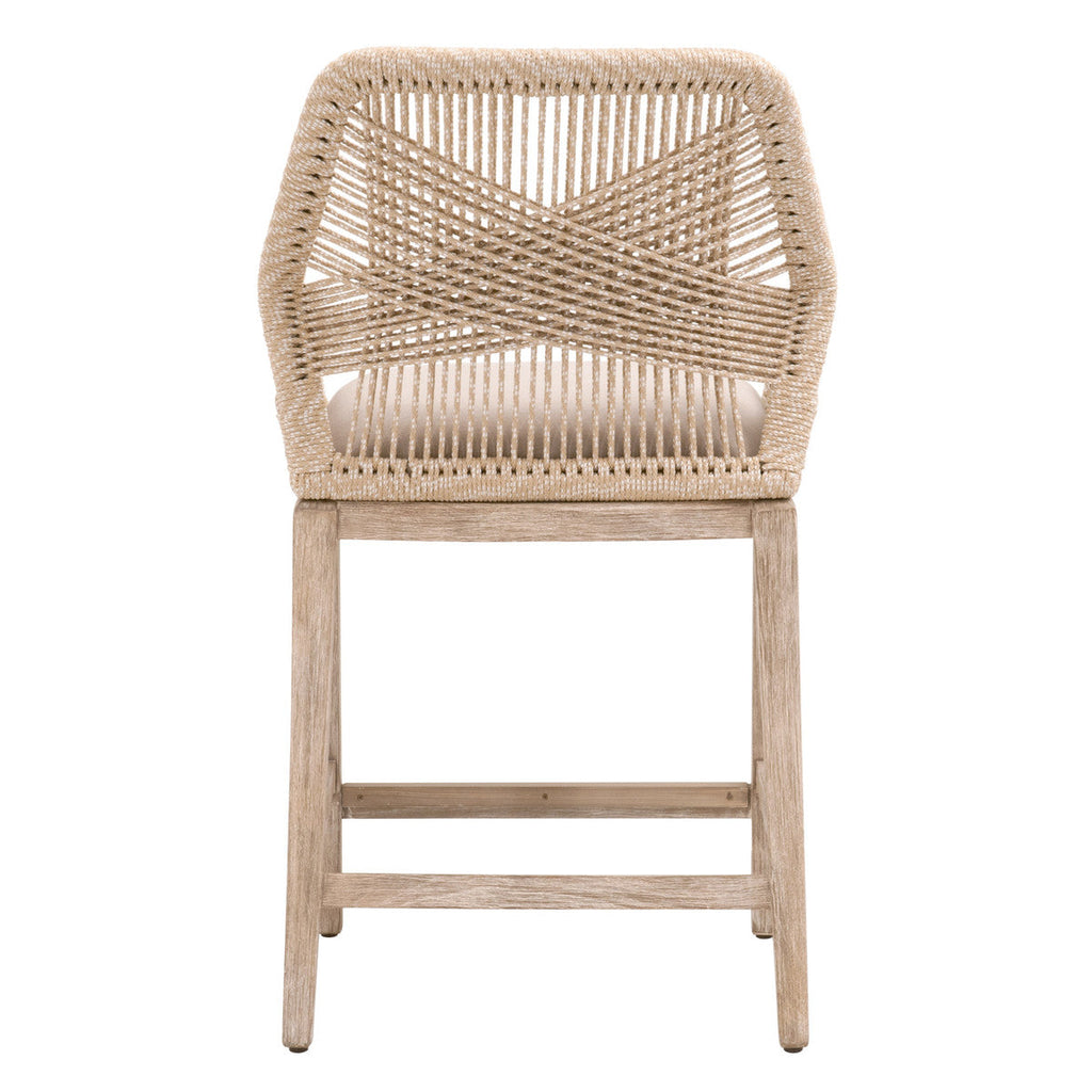 Tabouret de comptoir en Acajou Naturel et Corde avec Double Cadre en Aluminium pour Cuisine et Salle à Manger