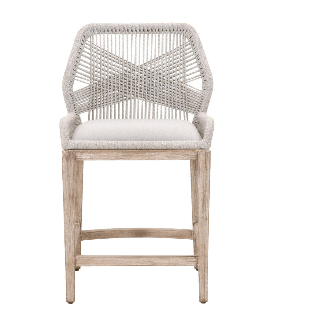 Tabouret de comptoir en Acajou Naturel et Corde avec Double Cadre en Aluminium pour Cuisine et Salle à Manger