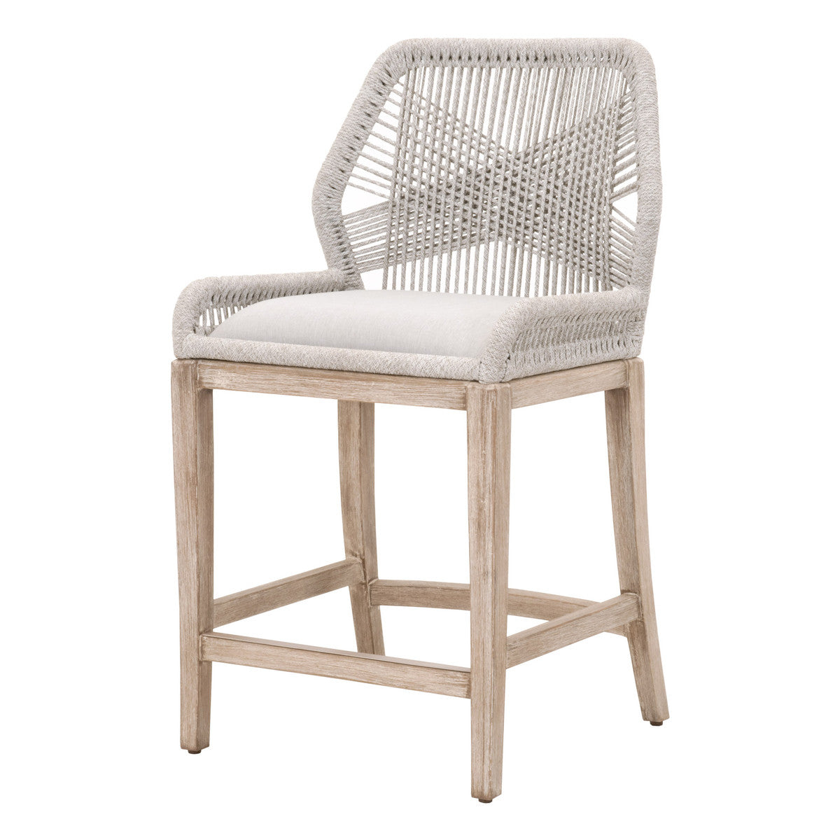 Tabouret de comptoir en Acajou Naturel et Corde avec Double Cadre en Aluminium pour Cuisine et Salle à Manger