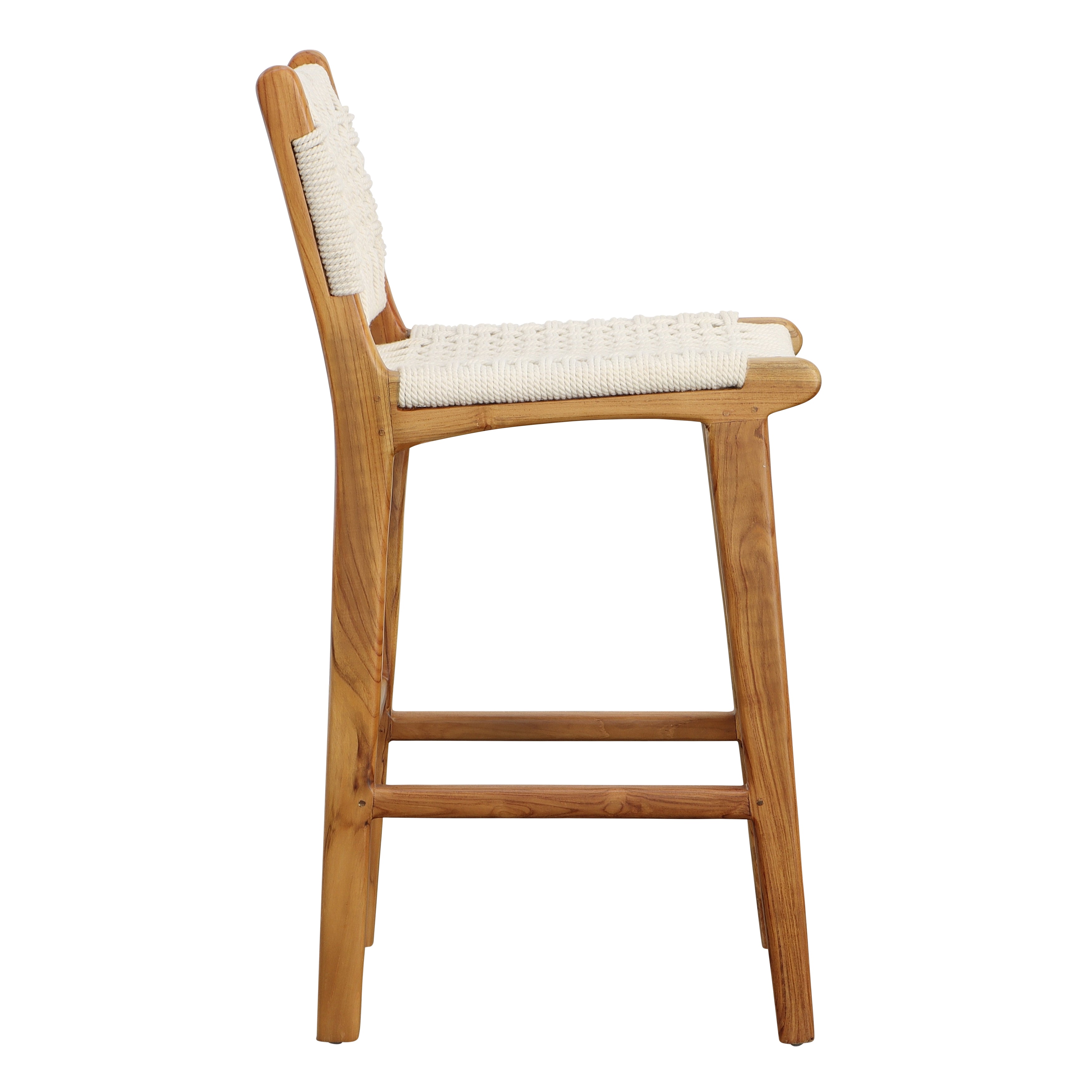 Tabouret de comptoir en teck naturel et corde de coton avec assise tressée pour cuisine et salle à manger