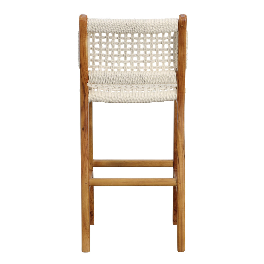 Tabouret de comptoir en teck naturel et corde de coton avec assise tressée pour cuisine et salle à manger