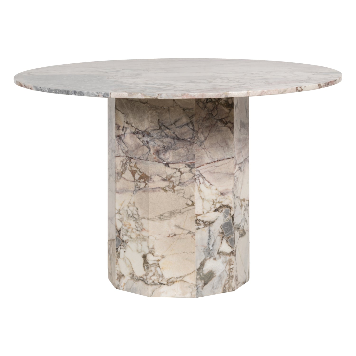 Table à manger Statement Stone Drum avec plateau en travertin ou en marbre pour salle à manger
